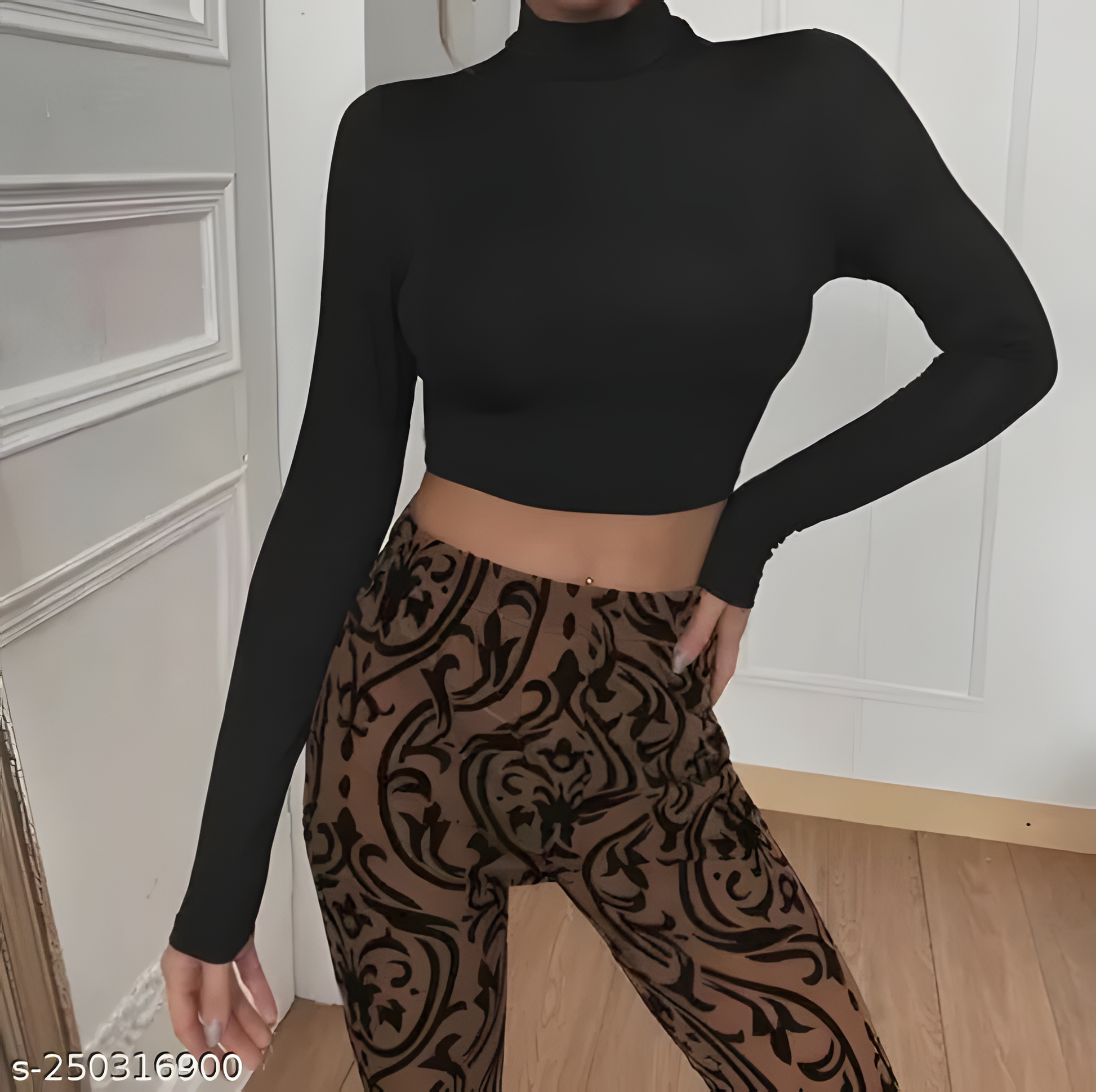 Velvet Night Tie-Back Turtleneck Top