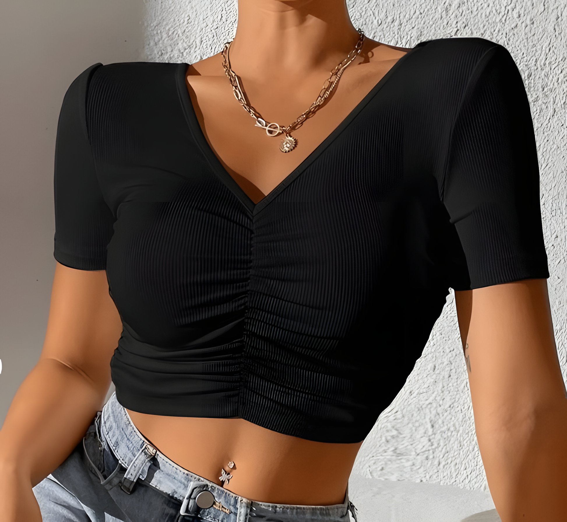 Midnight Cinch Ribbed Crop Top