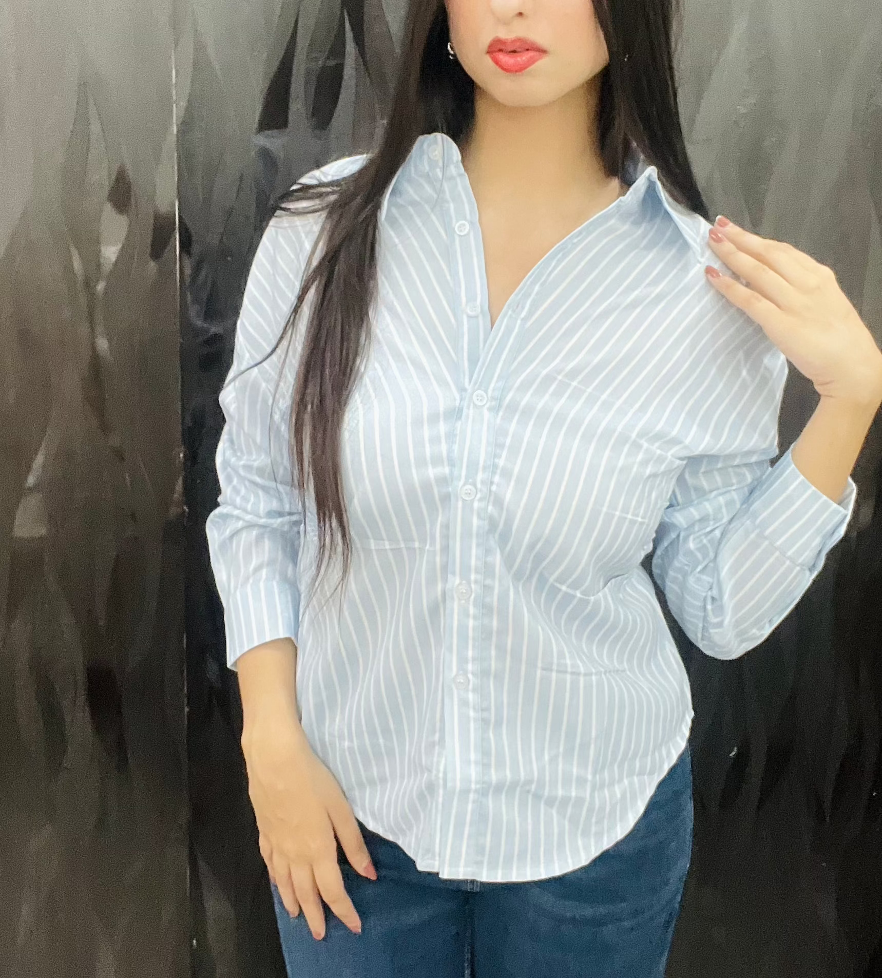 Collar Striped Long Sleeve Shirt