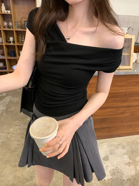 Black Cowl Neck Draped Crop Top