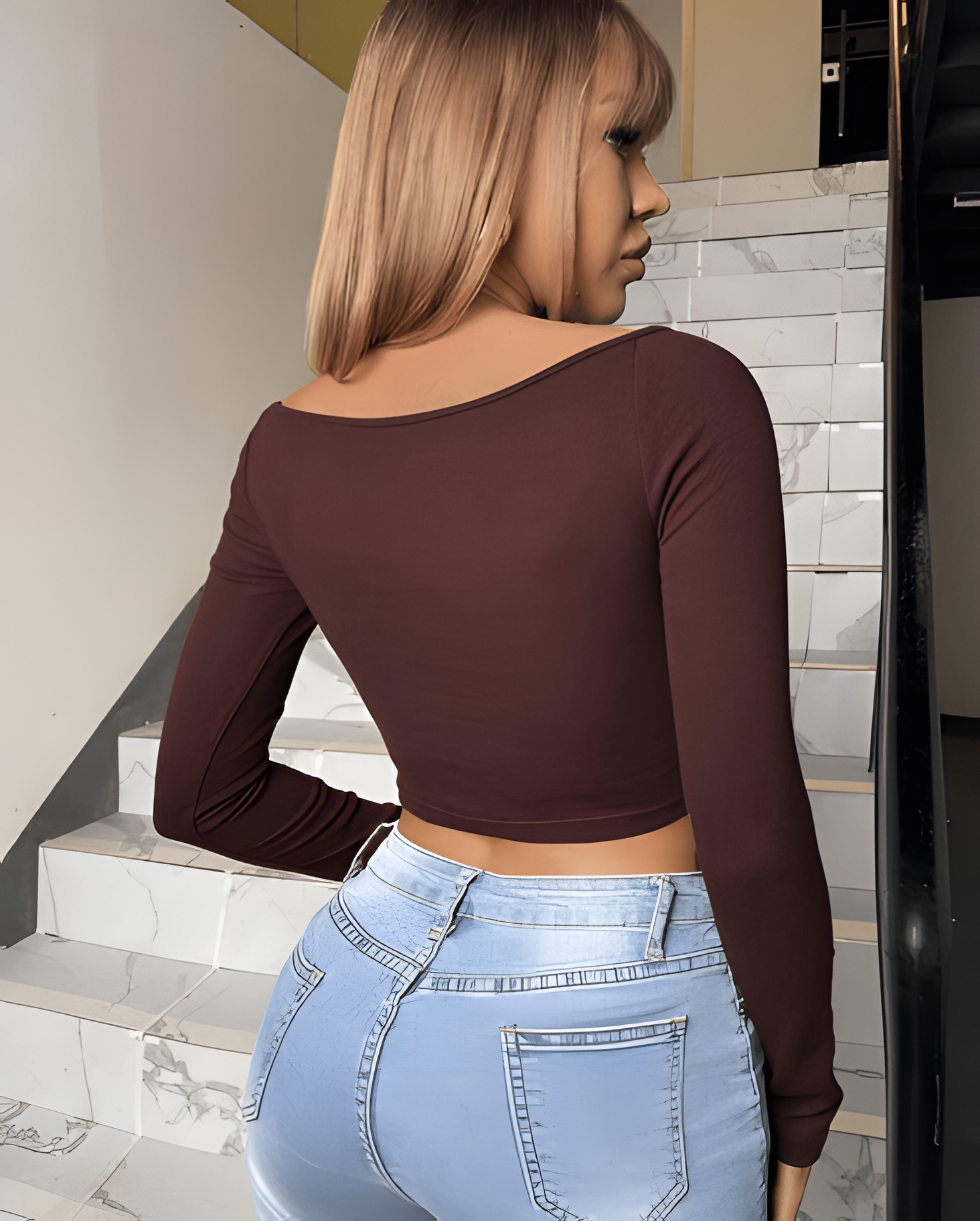 Cocoa Curve Square-Neck Crop Top