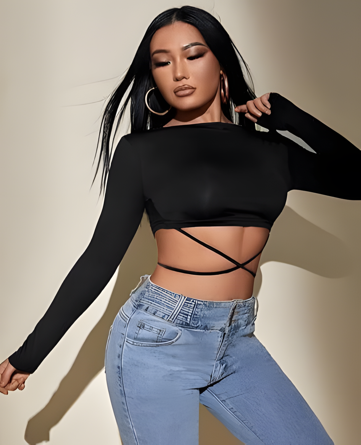Onyx Wrap Long-Sleeve Crop Top