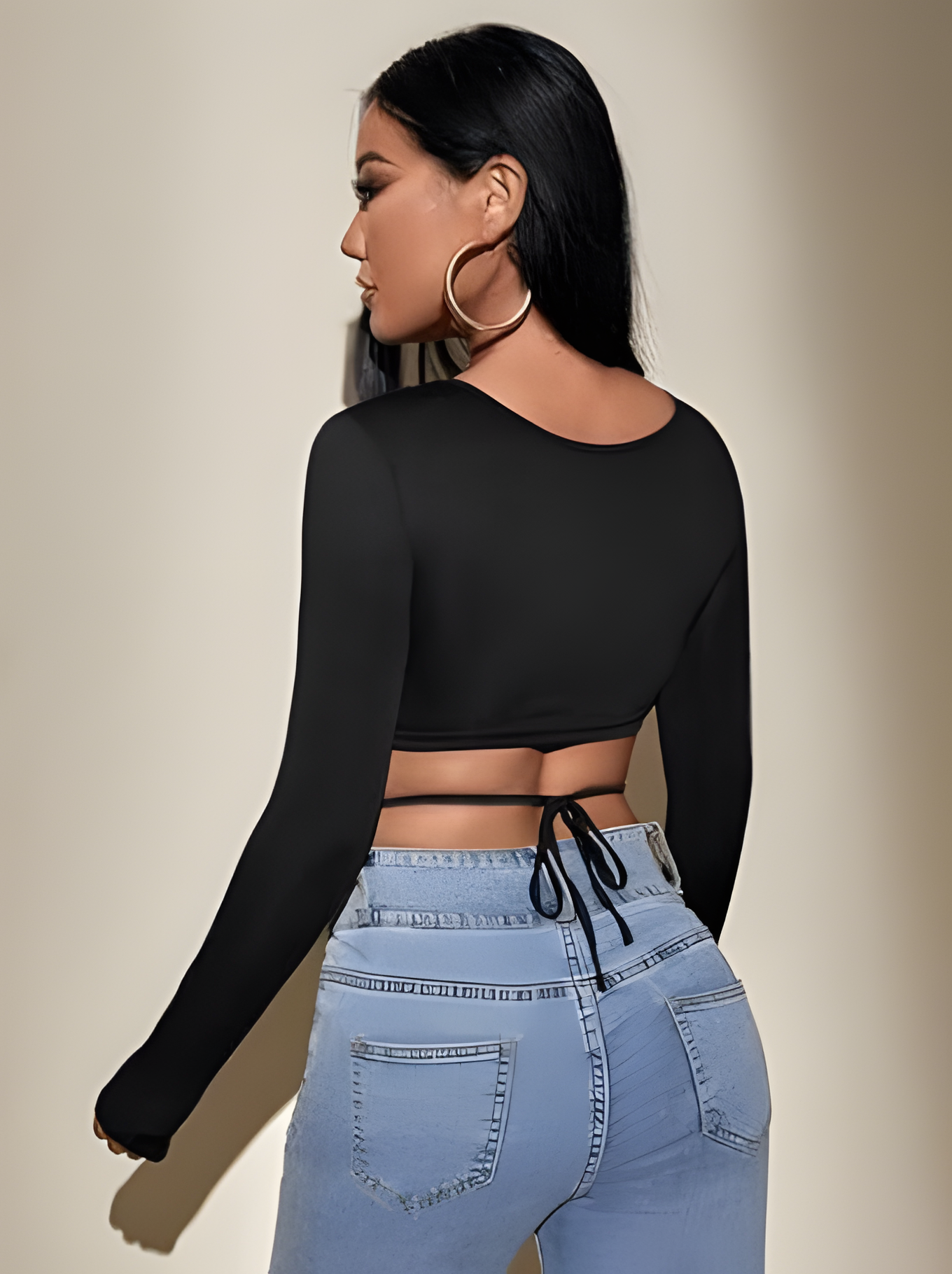 Onyx Wrap Long-Sleeve Crop Top