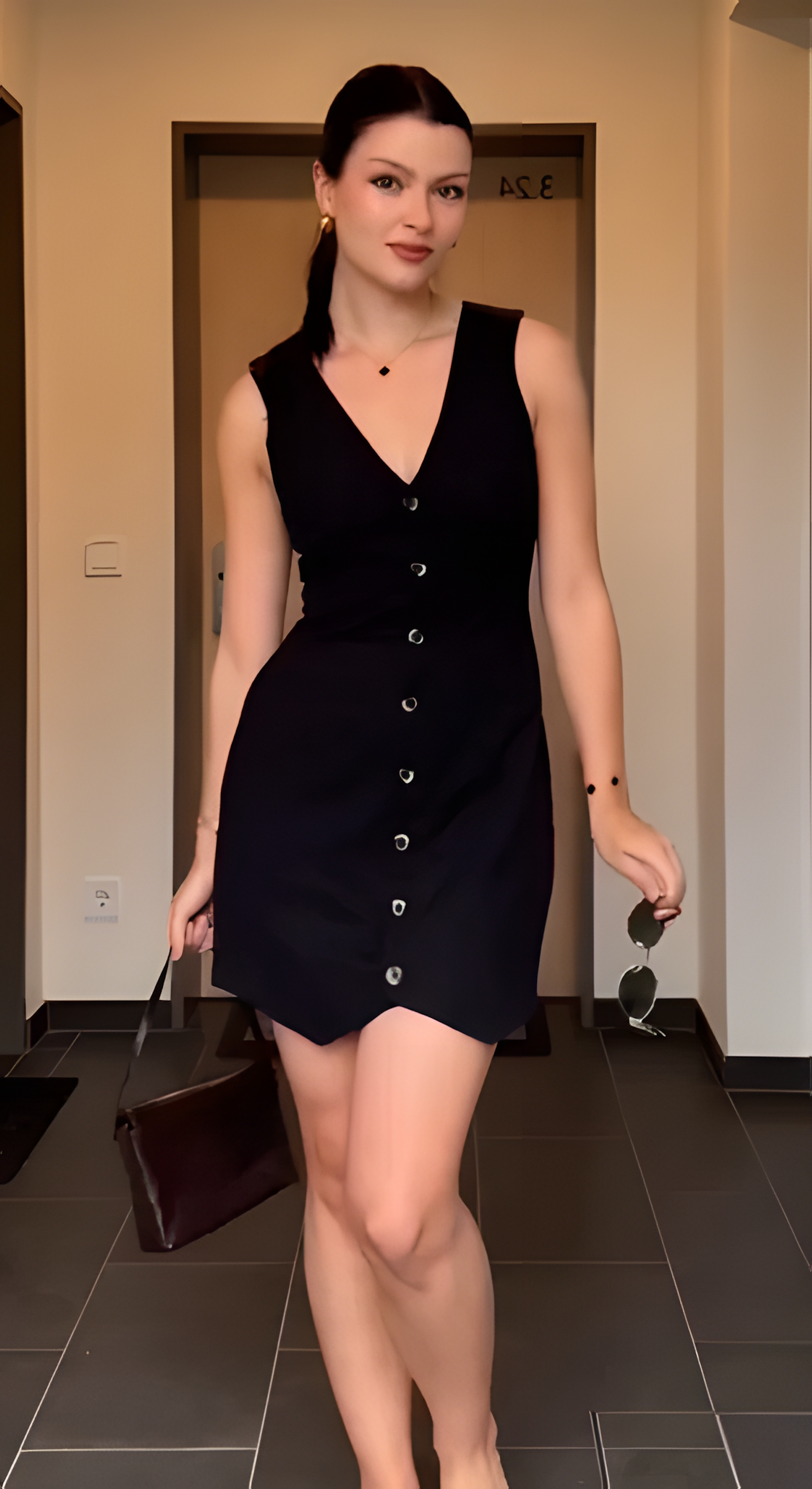 Noir Button-Down Mini Dress