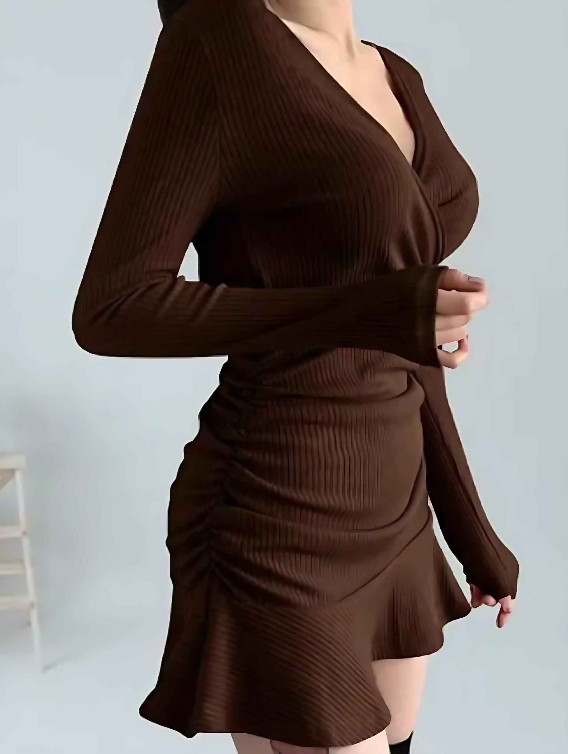 Cocoa Kiss Ribbed Knit Flare Dress