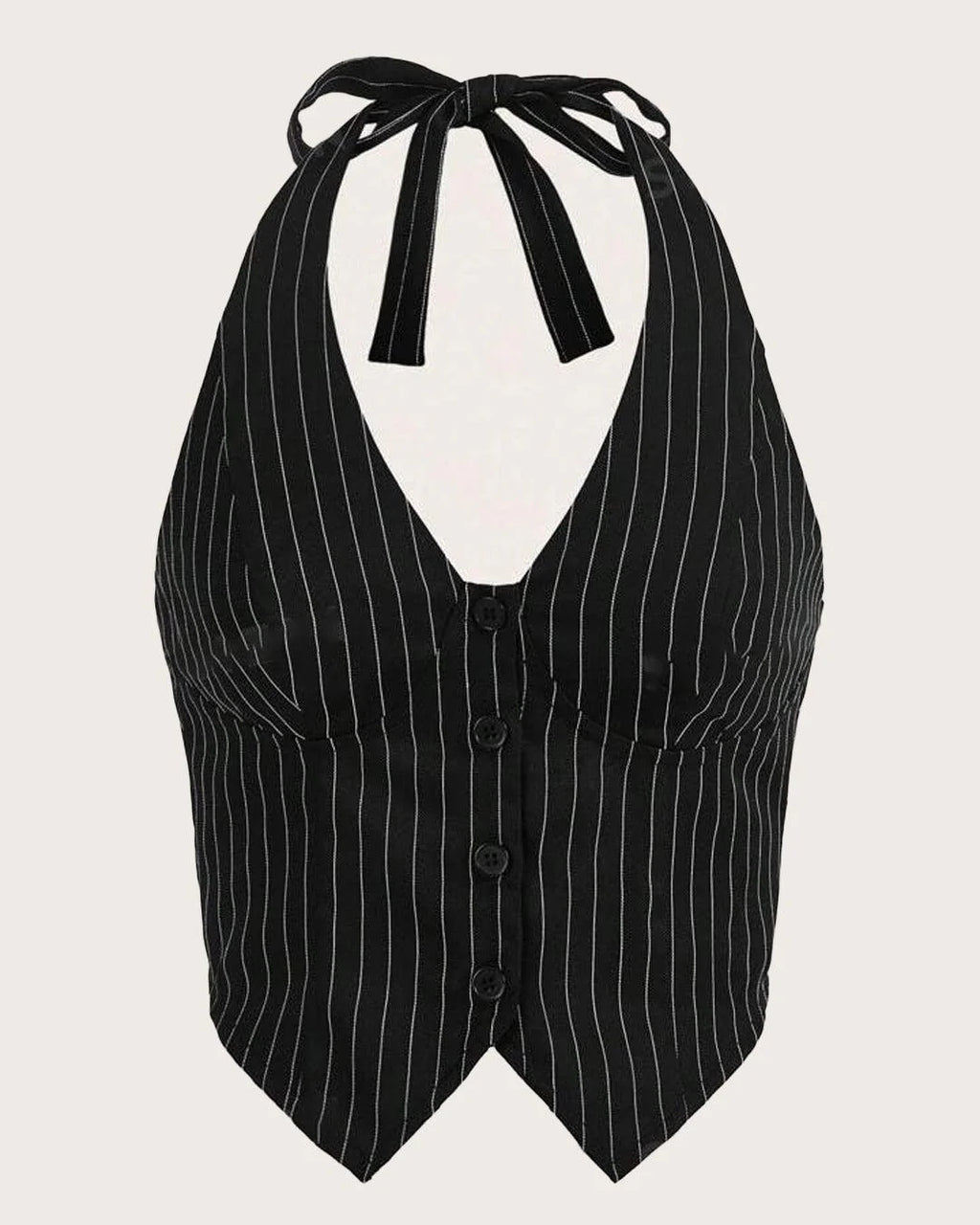 Striped Print Button Front Halter Top