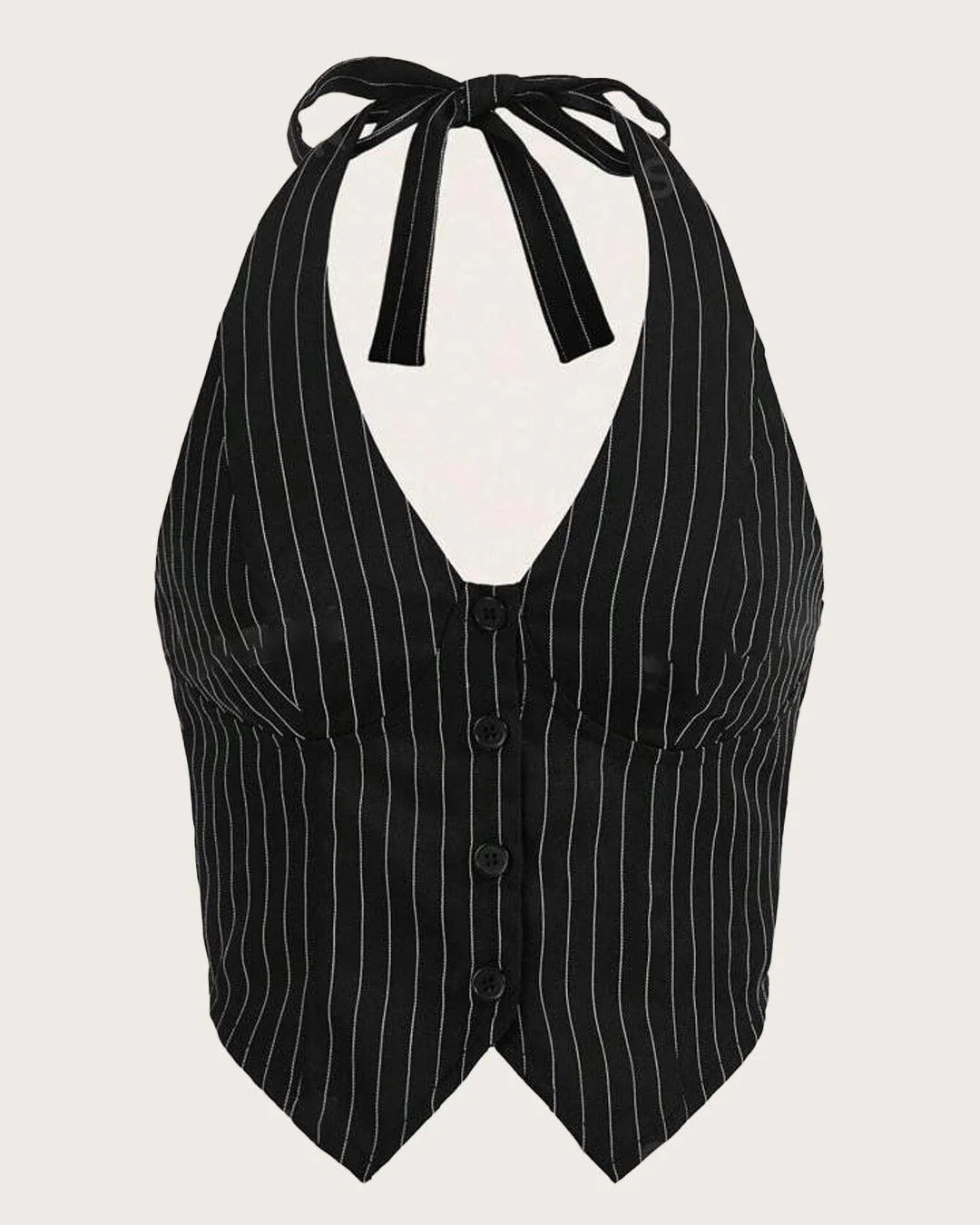Striped Print Button Front Halter Top