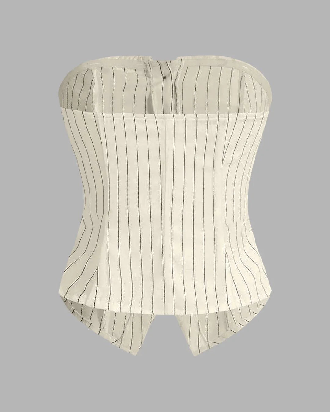 Striped Suit Off-White Fabric Button Front Bandeau Top