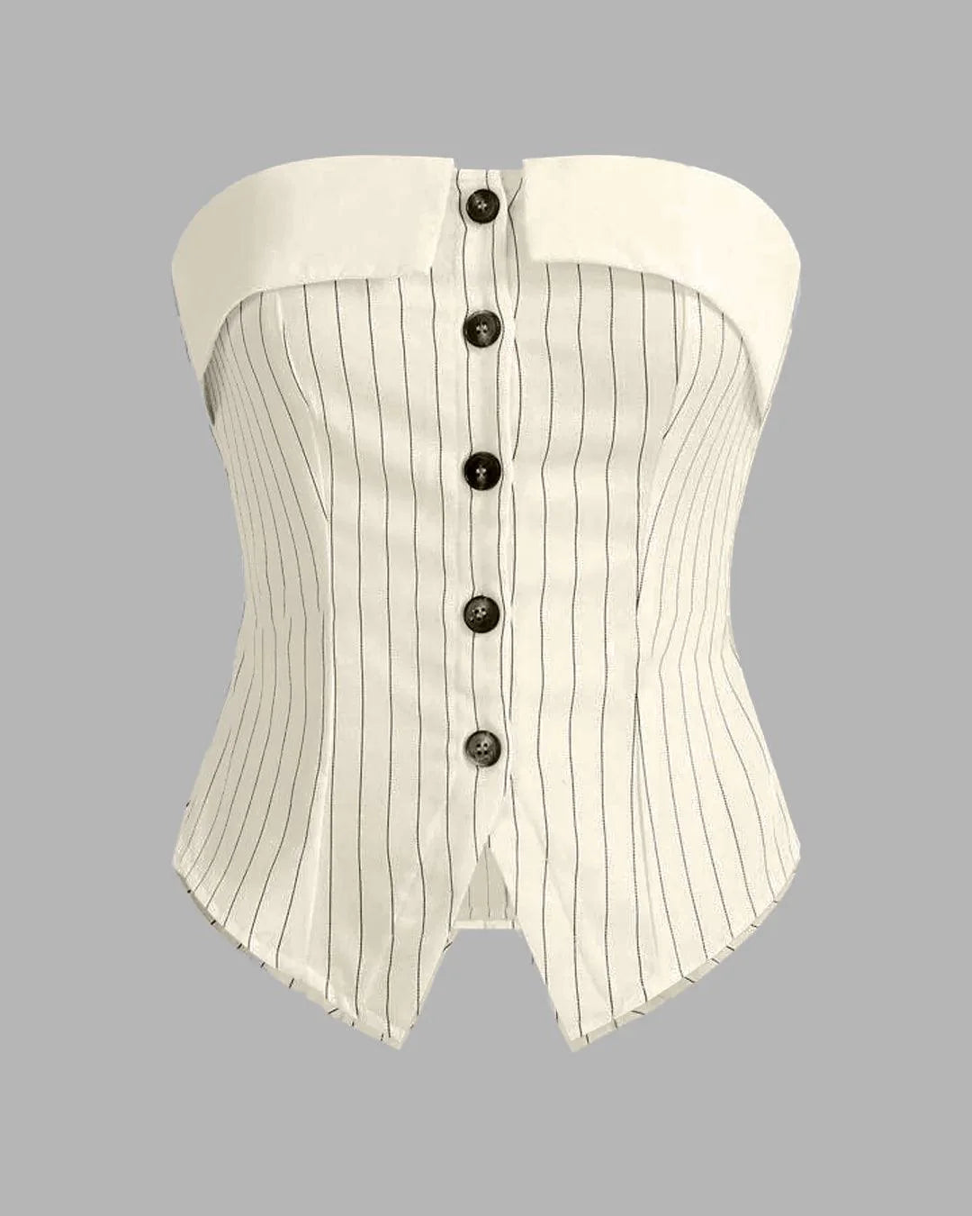 Striped Suit Off-White Fabric Button Front Bandeau Top