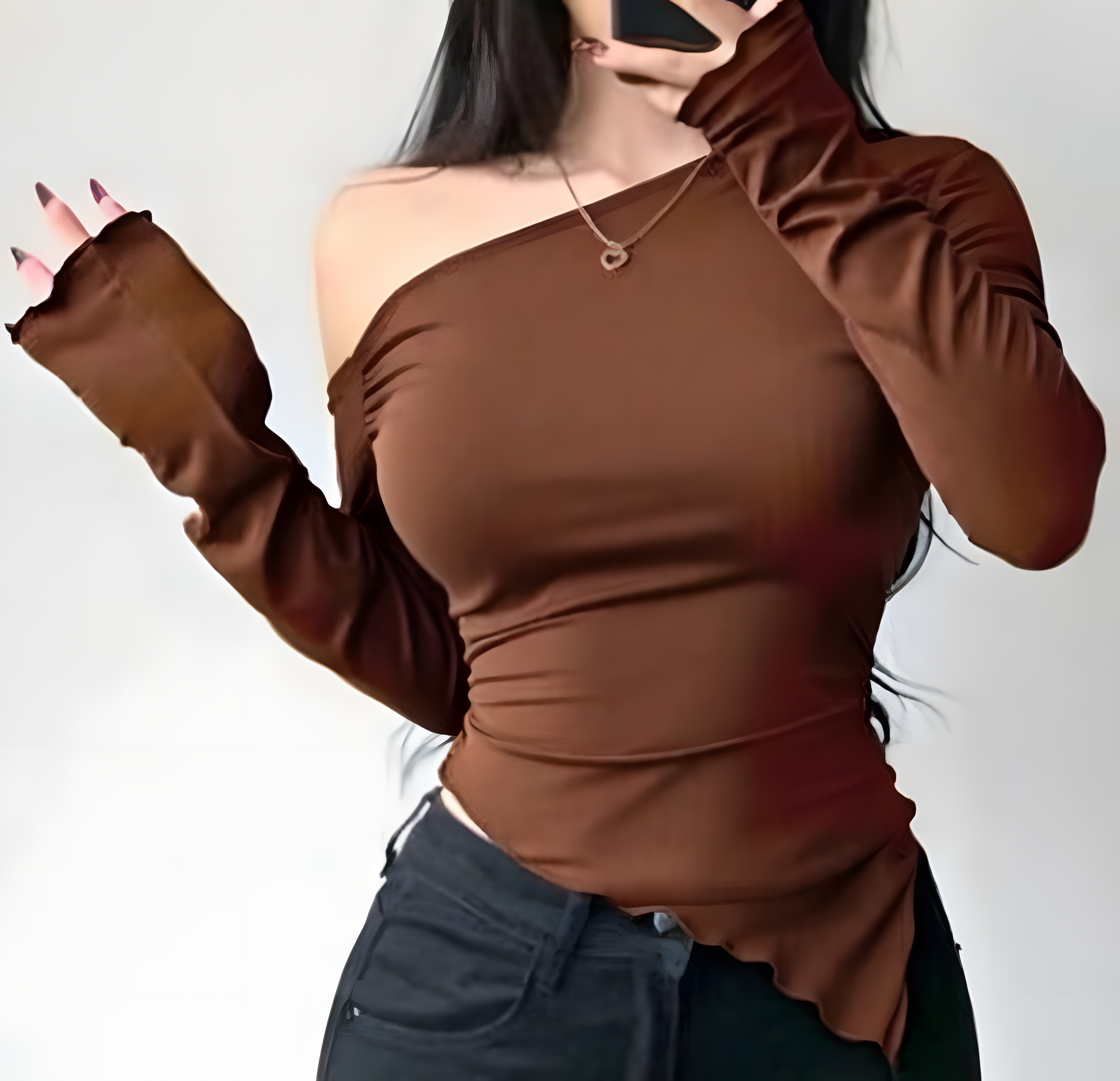 Mocha Edge One-Shoulder Asymmetric Top